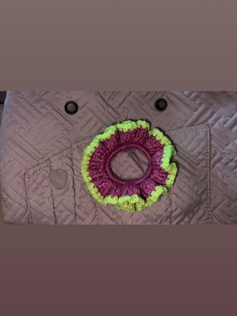 Handmade Pink and Lime Crochet Scrunchie by me:)